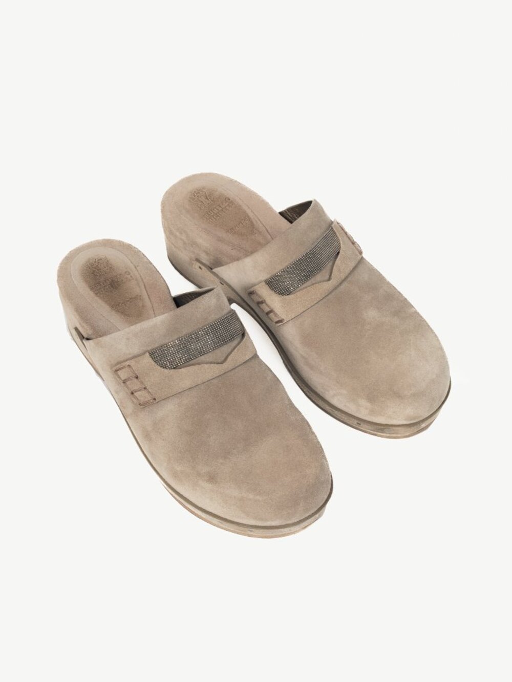 Brunello Cucinelli Grey Suede Monili-Bead Mule Clogs